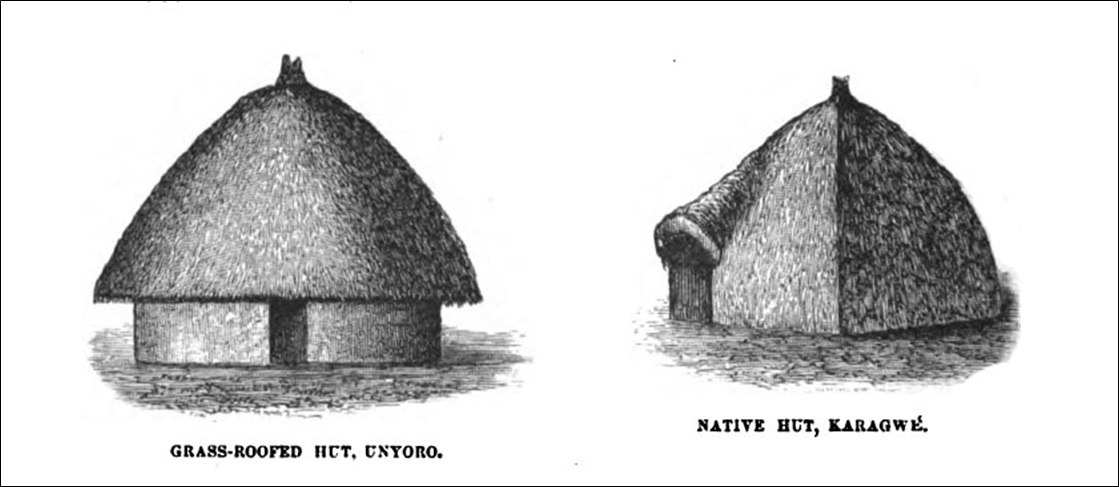 Grass-roofed hut, Unyoro and Native hut, Karagwe