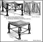 1. Stool of ebony inlaid with ivory 2. Shows the inlaid parts of the legs 3. Of ordinary construction, in the same collection