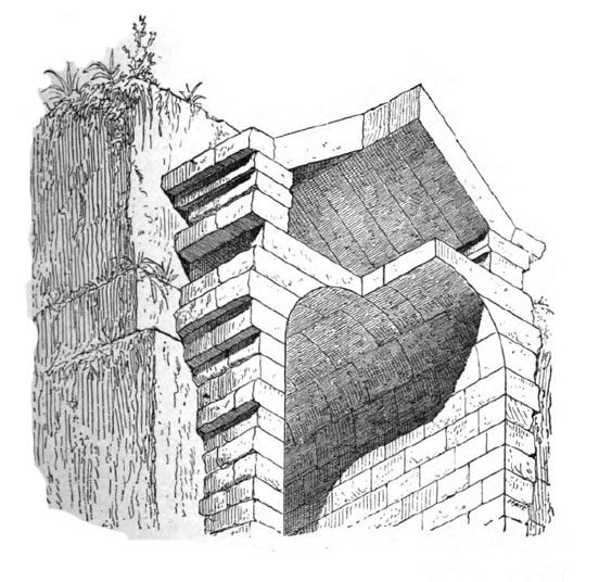 Section in perspective through the same corridor; composed from the elevation of Lepsius