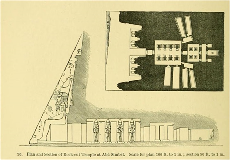 Plan and Section of Rock-cut Temple at Abu Simbel