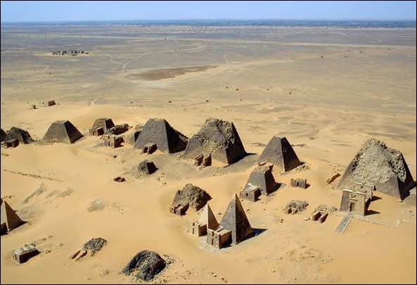 Aerial view of the Nubian pyramids at Meroe