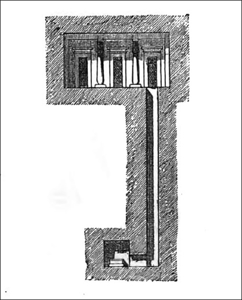 The upper chamber, the pit, and the sarcophagus chamber of a mastaba