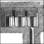 The upper chamber, the pit, and the sarcophagus chamber of a mastaba