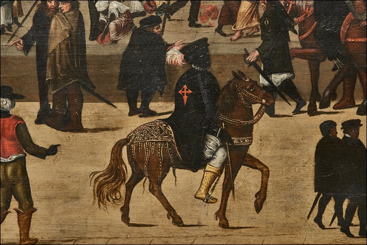 Detail of the c. 1570-80 painting of the King's Fountain in Lisbon, showing a black Knight of the Order of Saint James