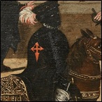 Detail of the c. 1570-80 painting of the King's Fountain in Lisbon, showing a black Knight of the Order of Saint James