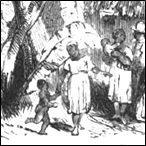 Visit of a missionary and wife to a plantation village