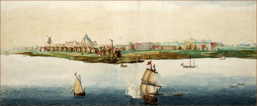 Gezicht op Nieuw Amsterdam by Johannes Vingboons (1664)