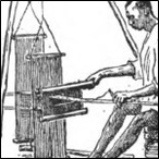 West African weaver at crude two-shaft treadle loom