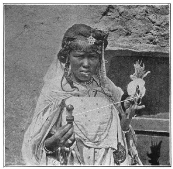 Winding yarn on spindle, Algeria