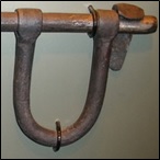 A reproduction of shackles used by traders to manage the men on board ships