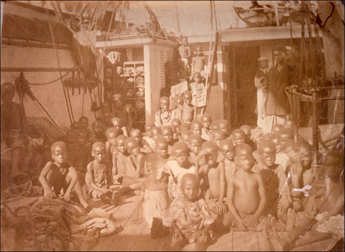 East African enslaved people rescued by the British Naval Ship, 1869