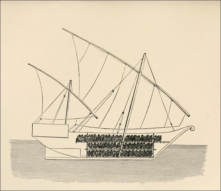 Section of the Dhow showing the Manner of Stowing Slaves on Board