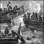 Slave ship fleeing cruisers and throwing her slaves to the sea