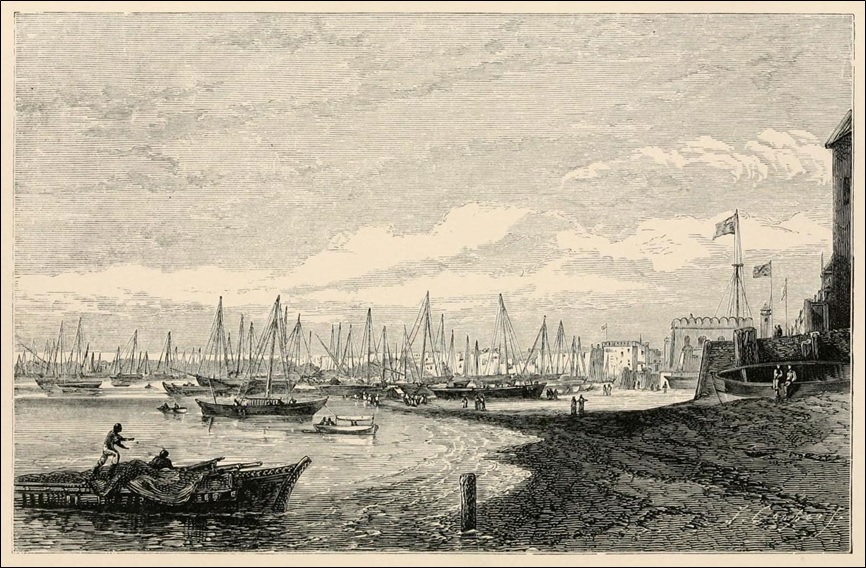 Zanzibar harbour, and fleet of dhows