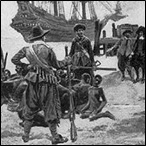 Landing Negroes at Jamestown from Dutch man-of-war, 1619