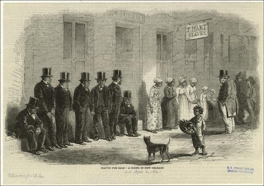 "Slaves for sale, a scene in New Orleans"