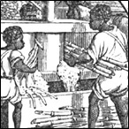 Slaves making sugar and molasses from sugar-cane