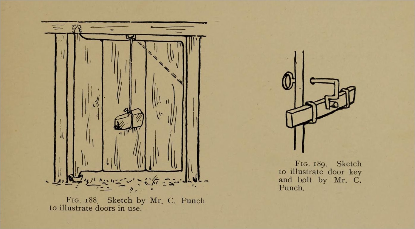 Fig 188: Door in use and Fig 189: Door key and bolt