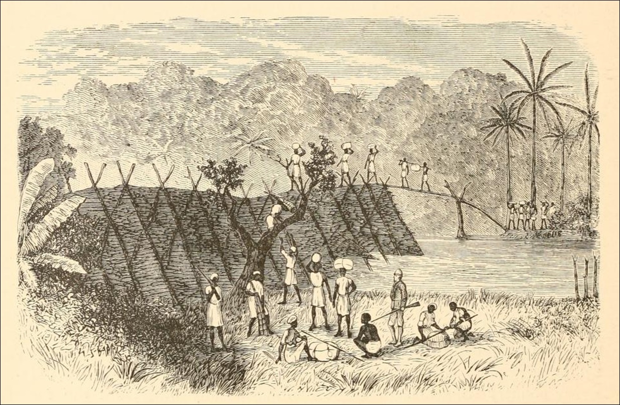 Crossing a river on a fish-weir