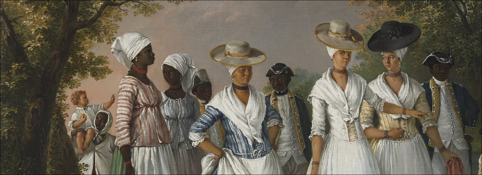 Free women of color with their children and servants in a landscape