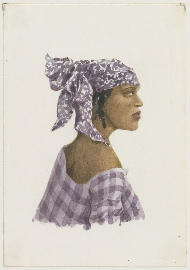 Woman with a headscarf in profile - Water colour