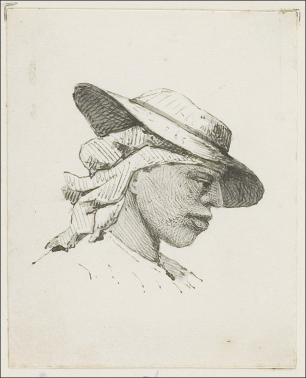 Woman with headscarf and hat