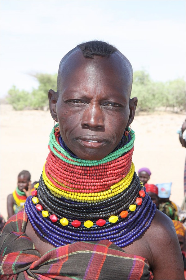 A woman wearing traditional tribal beads in Turkana, Kenya