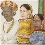 African eunuch (3rd from left) and African queen Yasmin (2nd from right) at the court of Wajid Ali Shah.