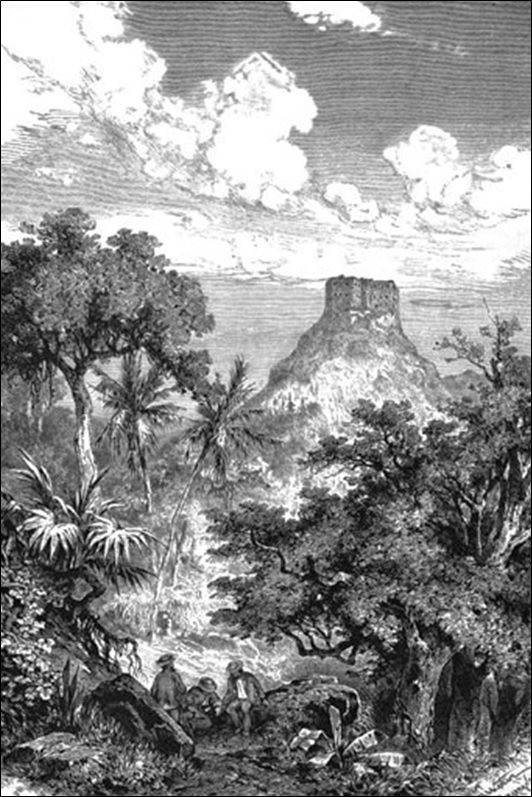 La citadelle Laferriere, vue prise des Mornes. – Dessin de Th. Weber, d’après un croquis de M. Luis Antonio.