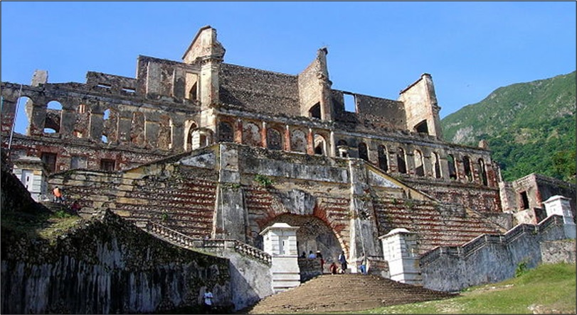 The front of the Sans-Souci palace, in Milot, Haiti