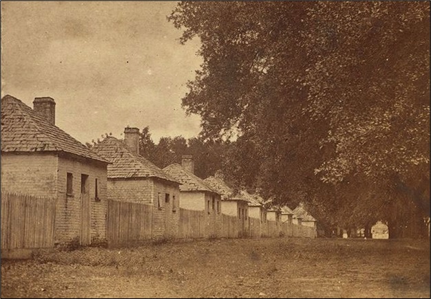 Row of cabins at the Hermitage plantation