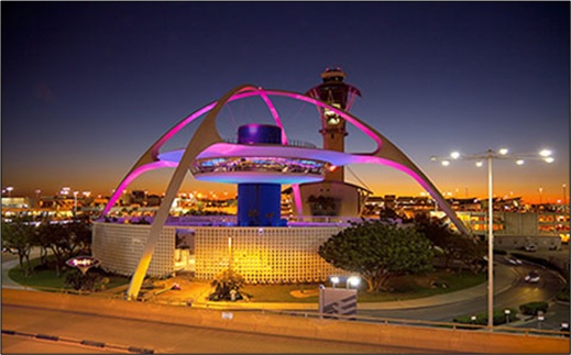 Theme building Lax Airport at night