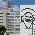 Steel outline of Camilo Cienfuegos on the Ministry of Informatics and Communications